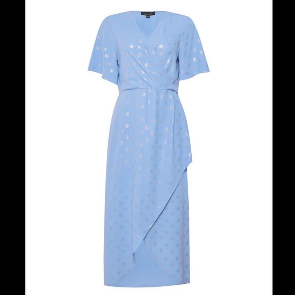 BLUE FOIL MIDI WRAP DRESS - Picture 4 of 4
